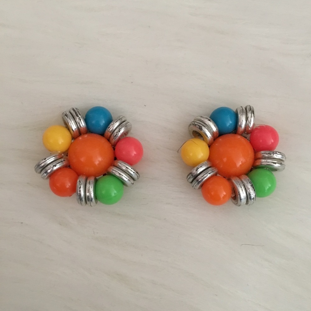 Vintage Colorful Beaded Clip On Earrings